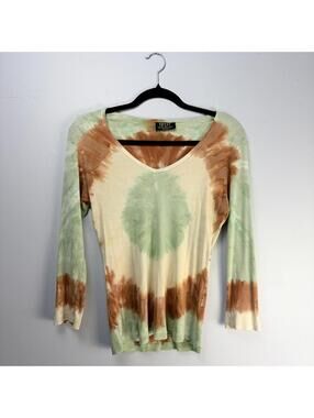 Vintage 90s TRYST Groovy Tie Dye V Neck Long Sleeve Shirt M